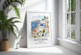Santorini Greece Watercolour Print, Oia Sunset Wall Art, Blue Dome Church Poster, Aegean Sea Print, Greek Island Watercolour