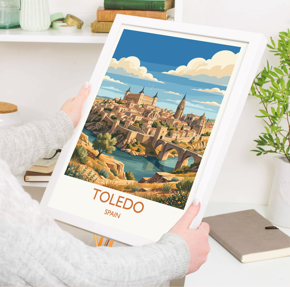 Toledo Spain Print, Toledo Cathedral Wall Art with Border, Alcazar Poster, Spain Travel Print, Toledo Gift Print