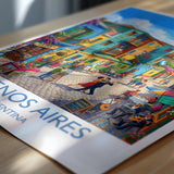 La Boca Buenos Aires Travel Poster, Caminito Wall Art, Colourful Argentina Print, Buenos Aires Illustration, Vintage Style South America