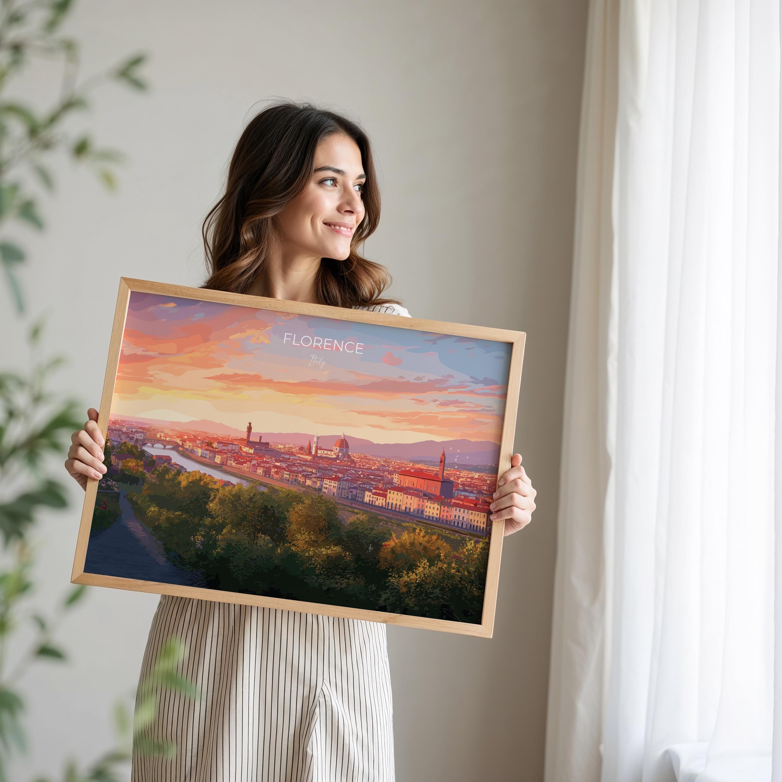 Florence Travel Poster Wall Art City Landscape, Travel Print of Florence, Tuscany Art Lovers Gift,Italy Art Gift NQ Media Designs