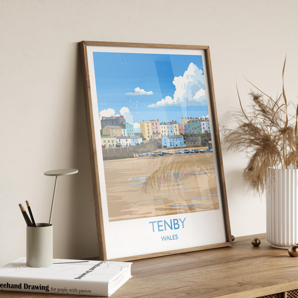 Tenby Travel Poster Wall Art, Tenby Travel Print, Wales, Pembrokeshire Coast Art Gift, Welsh Wall Art Print
