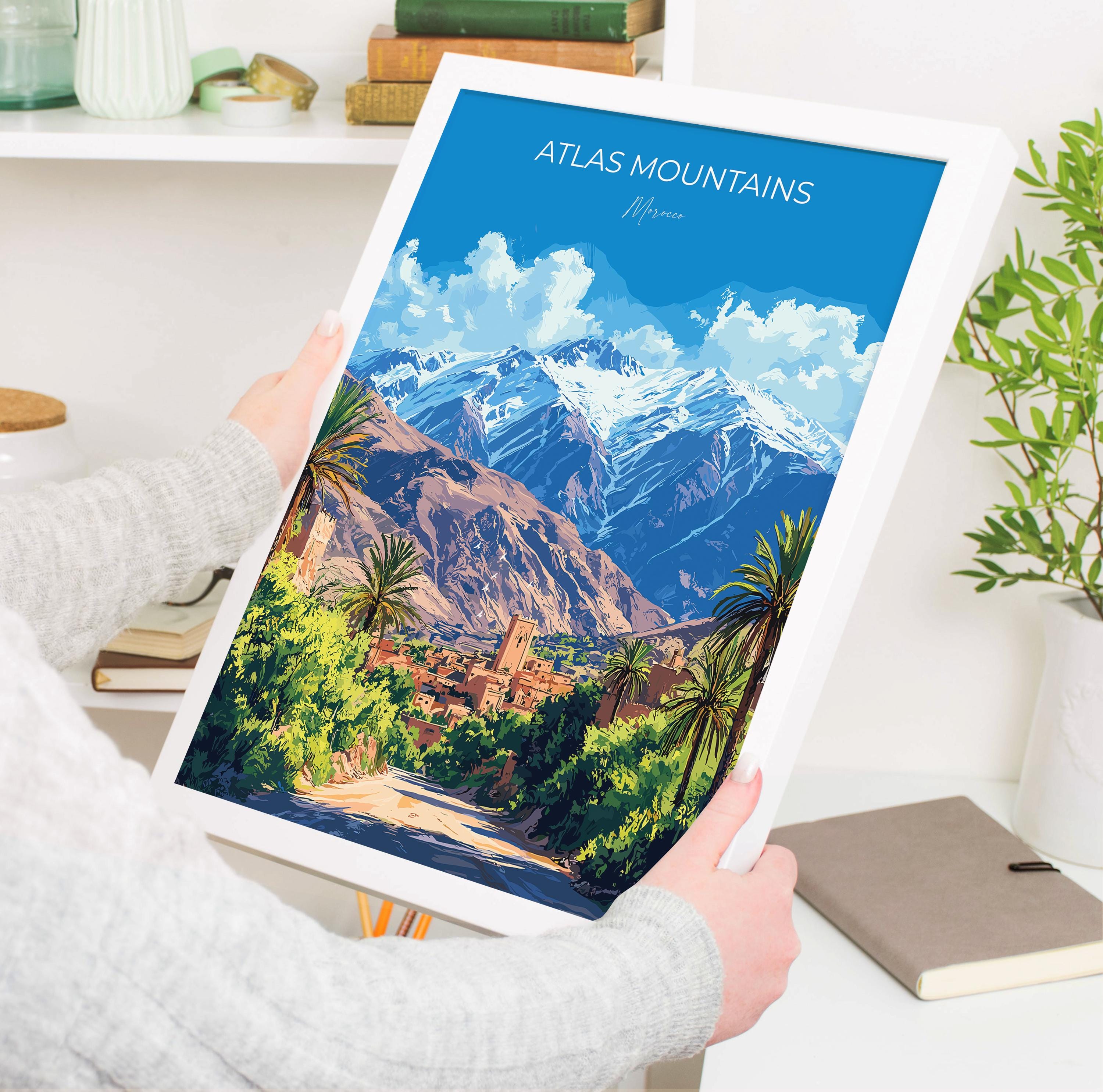 Atlas Mountains Travel Poster Wall Art, Travel Print of Atlas Mountains Art Lovers Gift, Morocco Wall Art NQ Media Designs