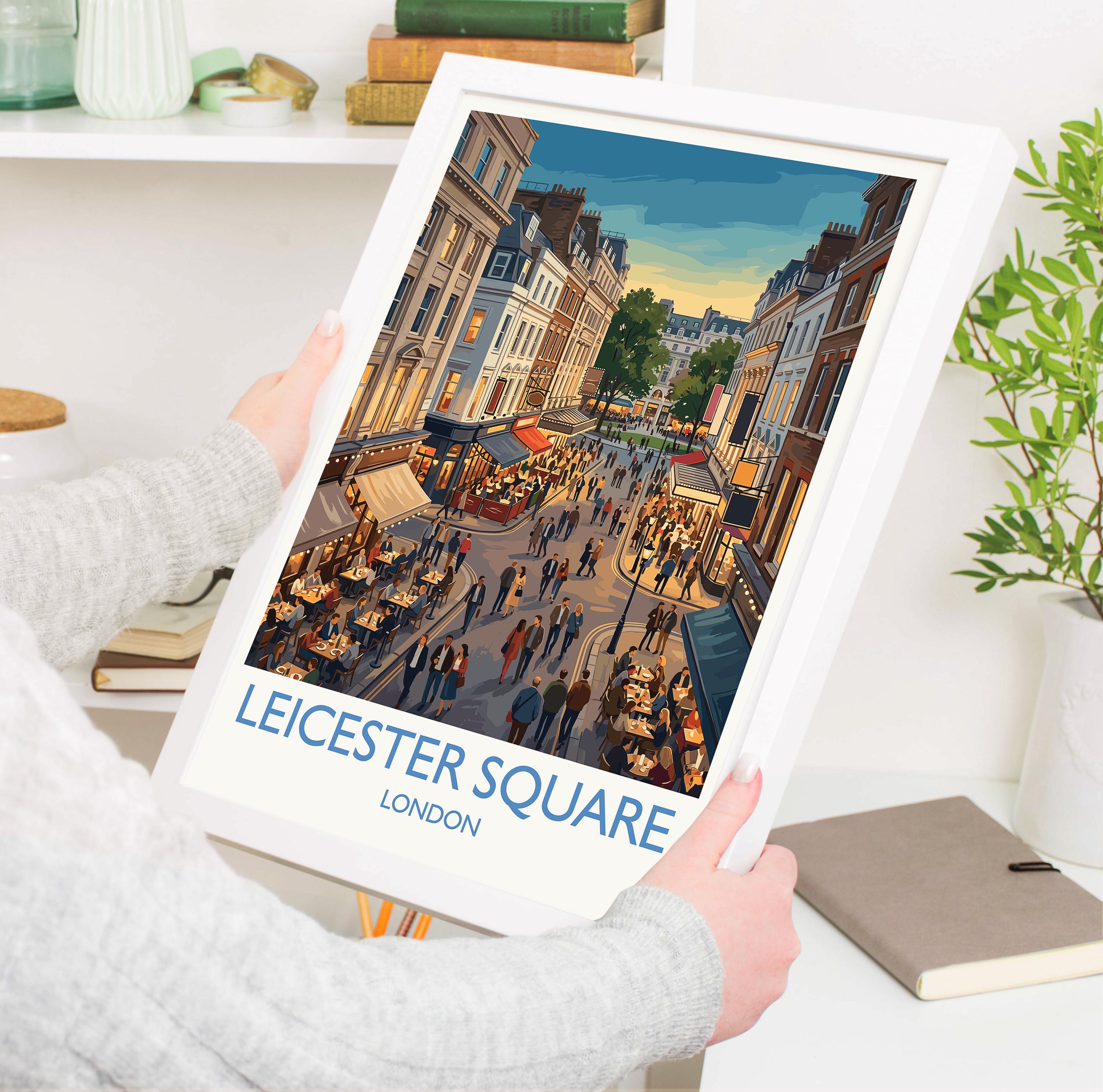 Leicester Square London Travel Poster, West End Theatre District Wall Art, London City Print, Vintage Style UK Decor