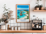 Maldives Indian Ocean Travel Poster, Tropical Island Wall Art, Maldives Beach Print, Overwater Bungalows, Luxury Island Travel Poster