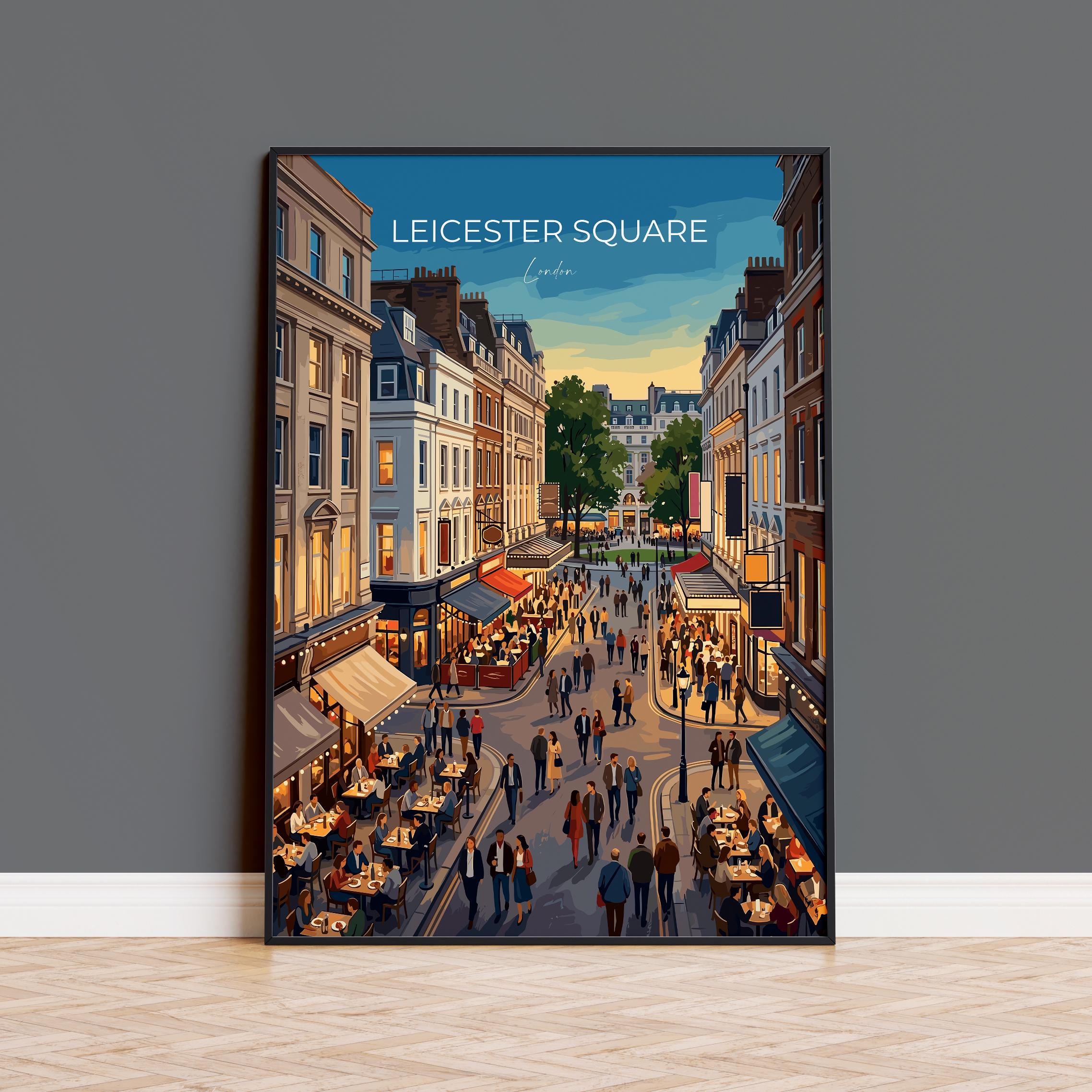 Leicester Square London Travel Print, West End Theatre District Wall Art, London City Poster, Vintage Style UK Decor