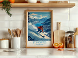 St Moritz Wall Art Travel Poster, Travel Print of St Moritz, Ski Poster, Switzerland Alps Art Travel Lovers Gift NQ Media Designs