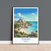 Tulum Mexico Print, Mayan Ruins Wall Art with Border, Caribbean Poster, Mexico Travel Print, Tulum Gift Print