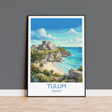 Tulum Mexico Print, Mayan Ruins Wall Art with Border, Caribbean Poster, Mexico Travel Print, Tulum Gift Print