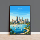 Perth Australia Poster, Western Australia Wall Art, Swan River Travel Print, Coastal City Decor, Australian Gift