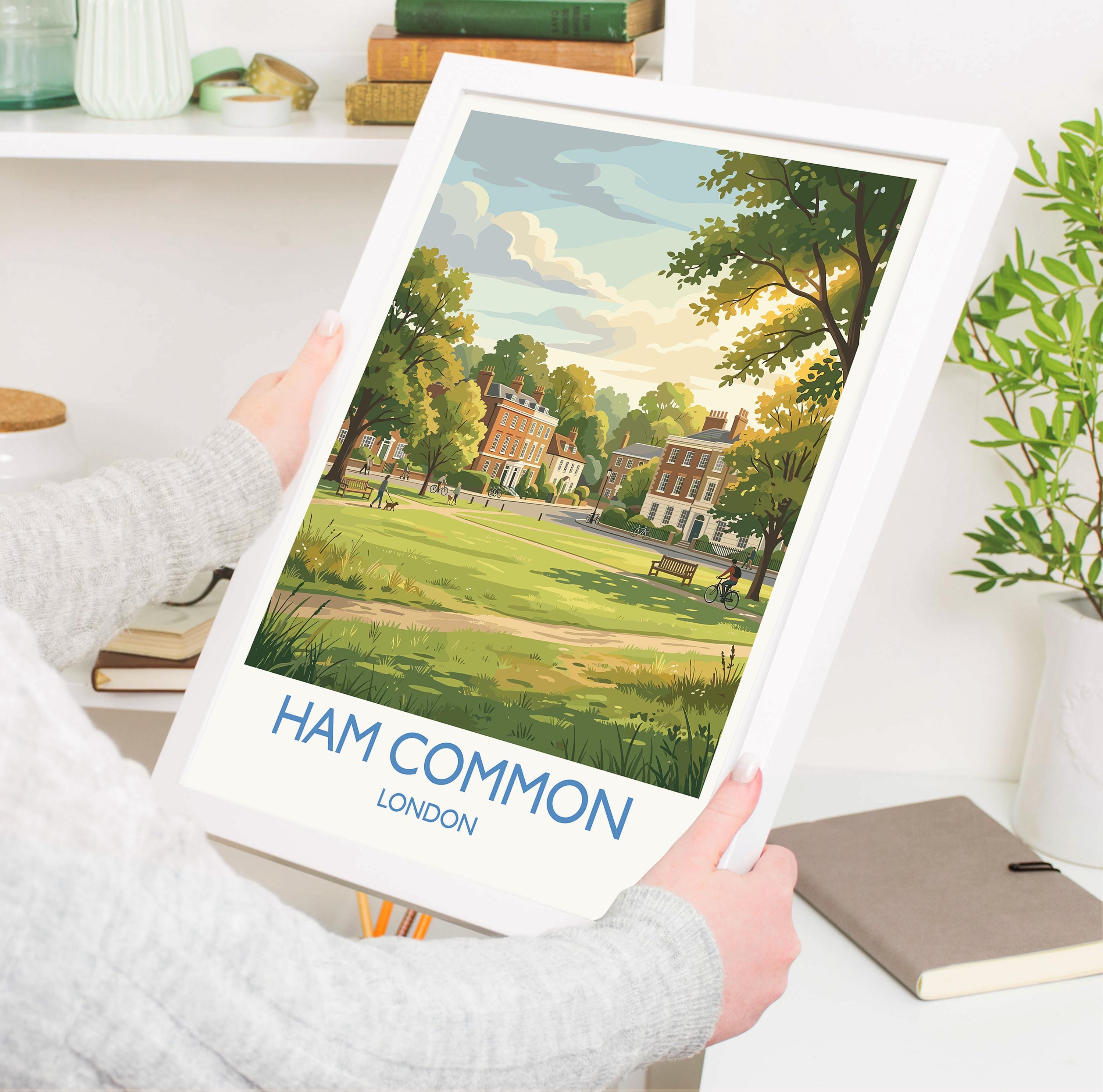 Ham Common London Travel Poster, Richmond Borough Wall Art, Historic Village Green Print, Surrey Landscape Art, Vintage Style UK Decor