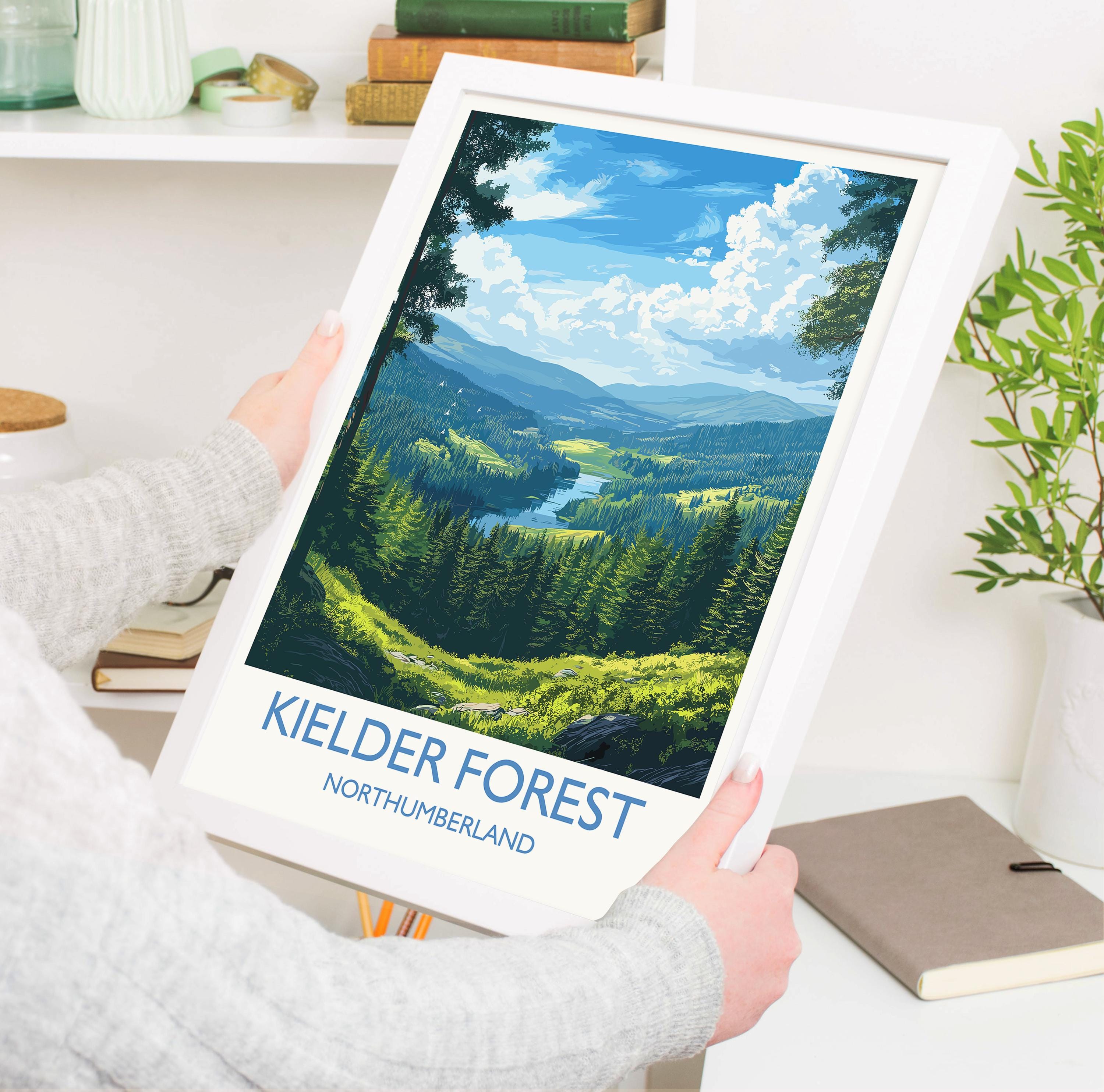 Kielder Forest Travel Print, Travel Poster of Kielder Forest, Kielder Water Reservoir, Kielder Forest Art, Northumberland Gift, NQ Media Designs