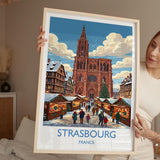 Strasbourg Christmas Market Print, Alsace Winter Wall Art with Border, Petite France Poster, France Festive Travel Print, Strasbourg Gift