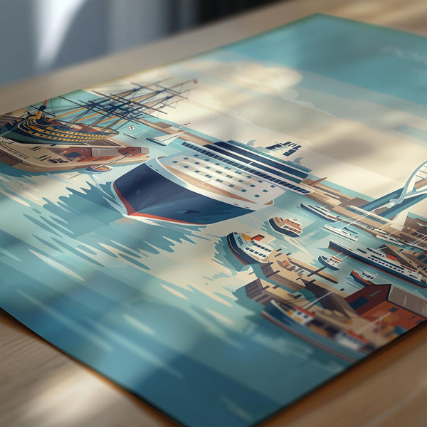 Portsmouth Travel Print Poster, Southsea & Spinnaker Tower Wall Art, Hampshire Coastal City Illustration, UK Travel Decor, Seaside Gift