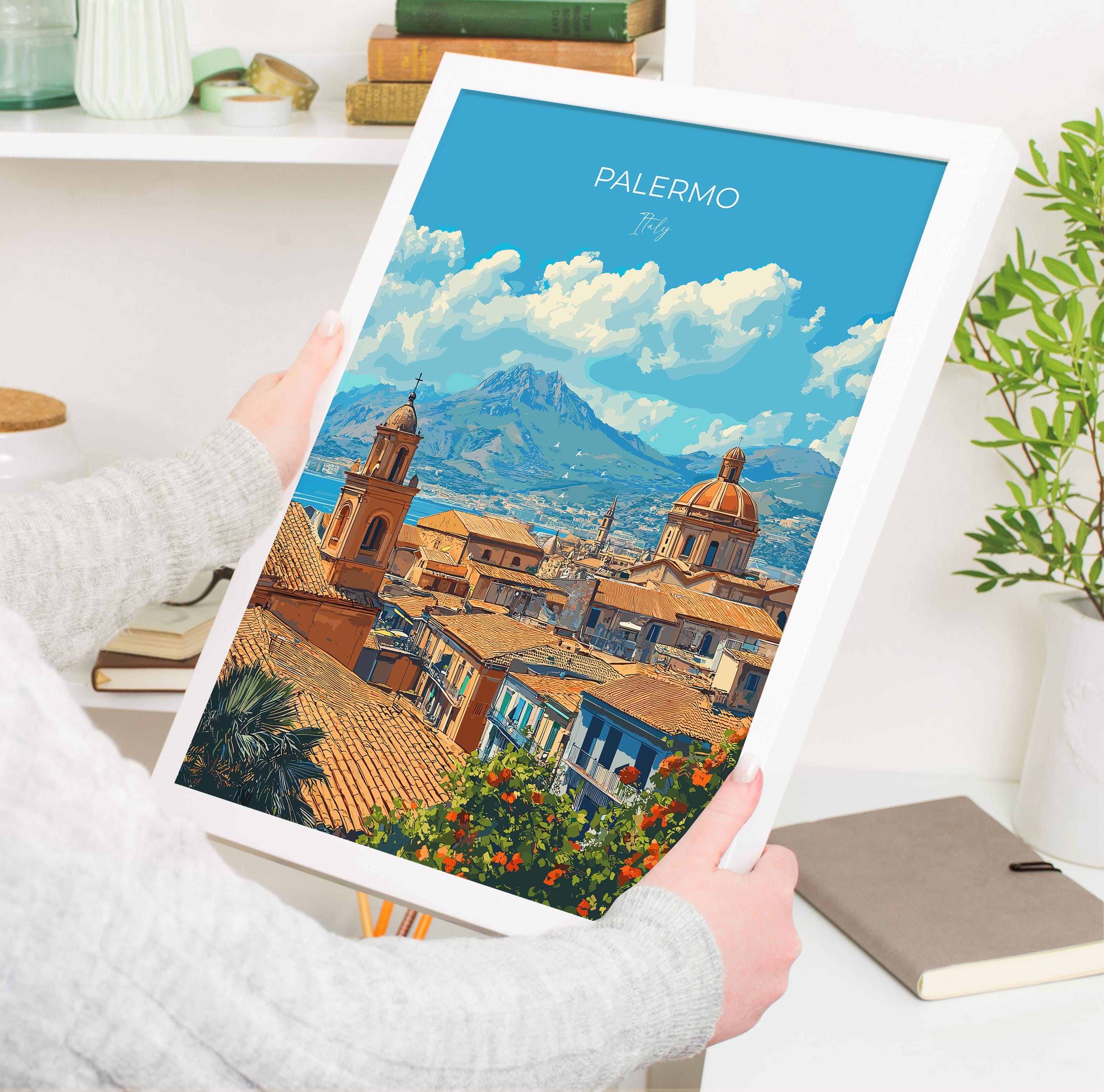 Palermo Poster, Travel Print of Palermo, Italy Poster, PalermoGift, Sicily Coast Art, Italy Art Travel Gift NQ Media Designs