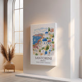 Santorini Greece Watercolour Print, Oia Sunset Wall Art, Blue Dome Church Poster, Aegean Sea Print, Greek Island Watercolour