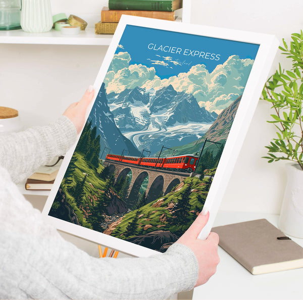 Glacier Express Train Wall Art Travel Poster, Travel Print of Glacier Express, Ski Poster, Switzerland Alps Art Travel Lovers Gift
