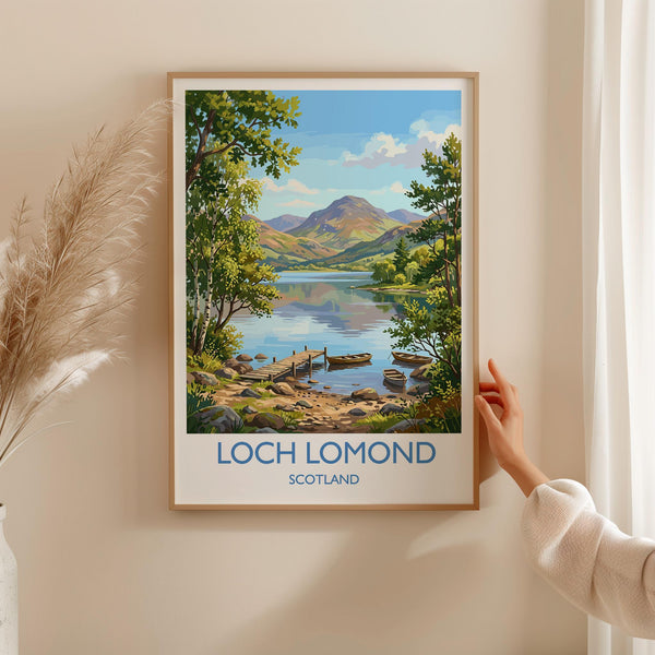 Loch Lomond Scotland Travel Poster, Scottish Highlands Wall Art, Scenic Loch Landscape Print, Nature Illustration, UK Decor, Scotland Gift