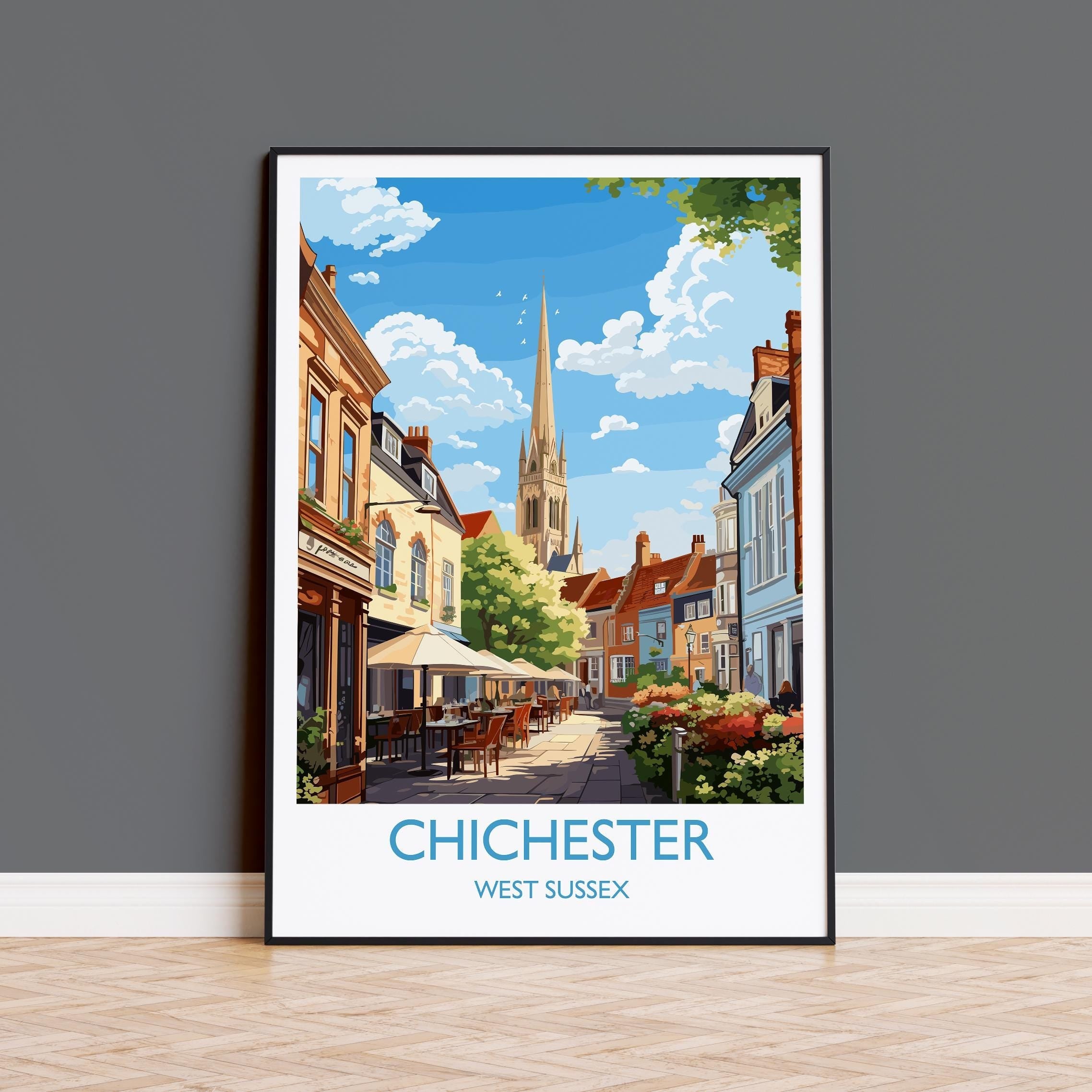 Chichester Travel Poster Wall Art, West Sussex Travel Print, English Countryside Art Gift, Wall Art Print NQ Media Designs
