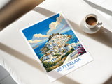 Astypalaia Greece Print, Chora Windmills Wall Art with Border, Greek Island Poster, Dodecanese Travel Print, Astypalaia Gift Print
