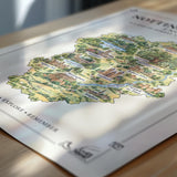 Nottinghamshire Illustrated Map Print, England Wall Art, Sherwood Forest Map Poster, Framed or Canvas Print, Notts Gift