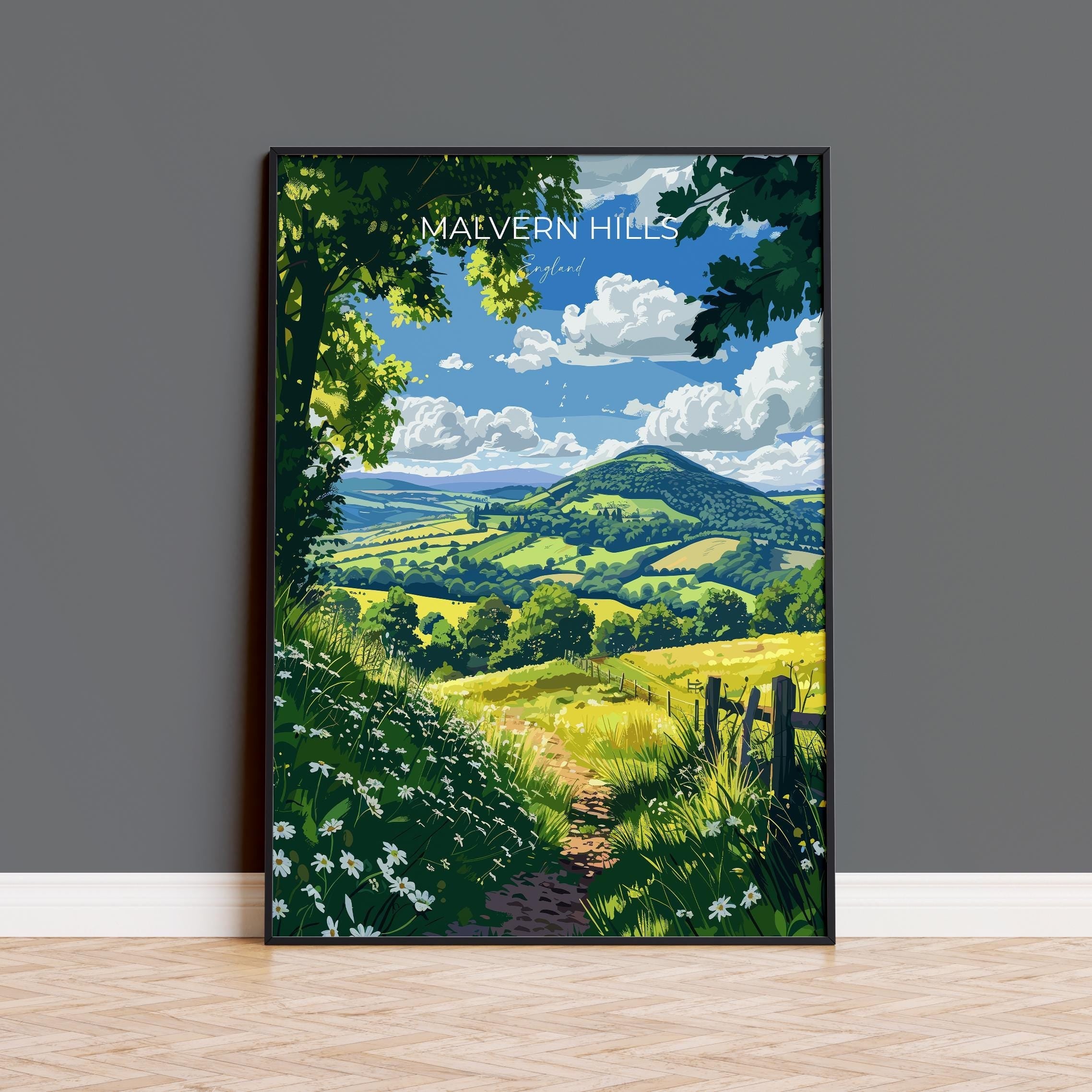 Malvern Hills Travel Print Wall Art, Malvern Hills Travel Poster, English Countryside Art Gift, Wall Art Print NQ Media Designs