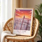 New York City Art Print, Manhattan Sunset Skyline View, Empire State, Travel Poster NQ Media Designs