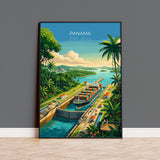 Panama Travel Poster, Panama Canal Wall Art, Panama City Skyline Print, Canal & Rainforest Poster, Central America Travel Poster