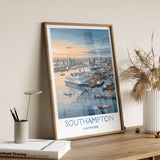 Port of Southampton Travel Poster, Southampton Docks Wall Art, Cruise Ship Harbour Print, Historic Port Illustration, UK Coastal Decor