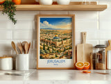 Jerusalem Israel Travel Poster, Old City Wall Art, Dome of the Rock Print, Jerusalem Skyline Illustration, Historic Middle East Decor