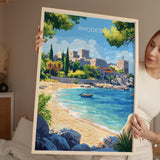 Rhodes Travel Poster, Travel Print of Rhodes, Greece Gift, Greek Islands Art Lovers Gift, Rhodes Wall Art Print NQ Media Designs