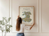 Wales Illustrated Map Print, Welsh Wall Art, Snowdonia Map Poster, Framed or Canvas Print, Wales Gift Print