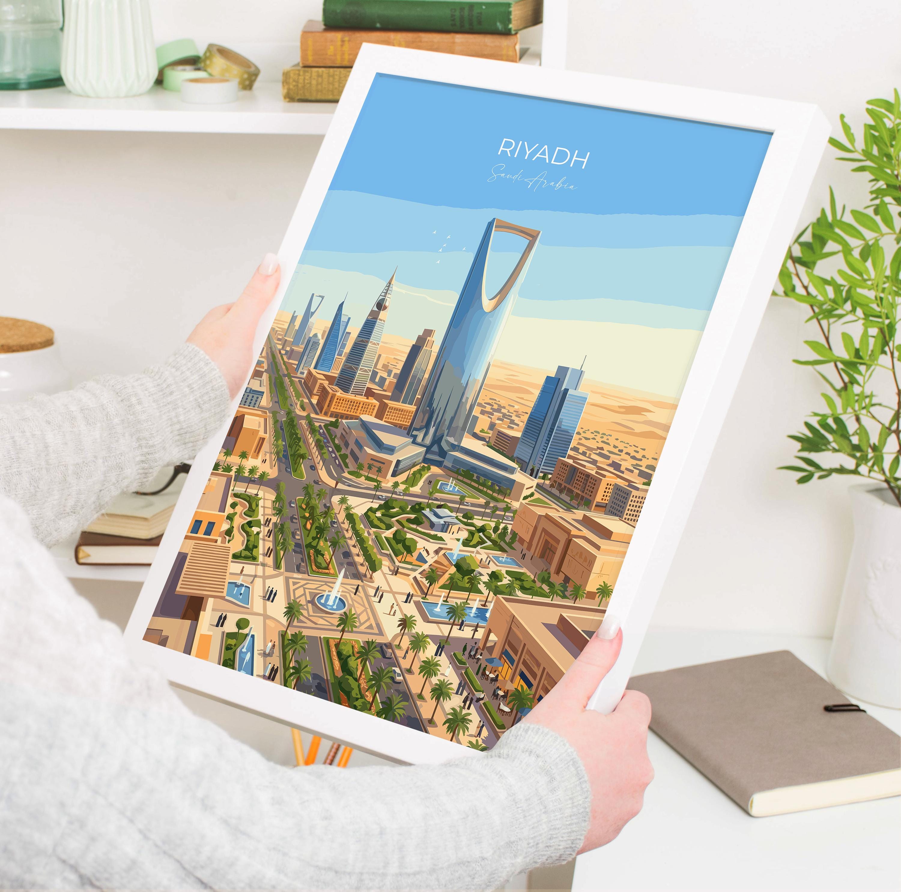 Riyadh Saudi Arabia Travel Print, Riyadh Skyline Wall Art, Modern Desert City Poster, Arabian Architecture, Vintage Style Middle East Decor