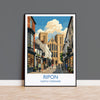 Ripon Cathedral Print, Yorkshire Wall Art with Border, Ripon Street Scene Poster, England Travel Print, Ripon Gift Print