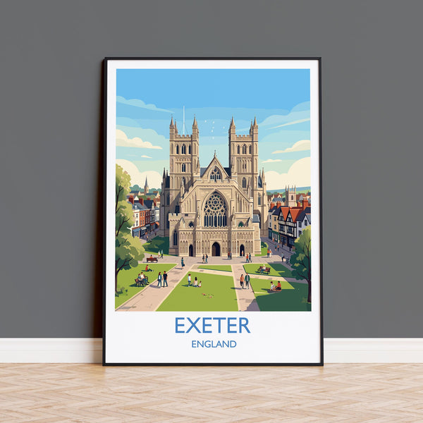 Exeter Cathedral Travel Poster, Exeter Devon Wall Art, Historic England City Print, Gothic Architecture Illustration, UK Decor, Exeter Gift