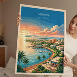 Darwin Australia Travel Print, Darwin Waterfront Wall Art, Northern Territory Poster, Tropical Cityscape Illustration, Australia Art Decor