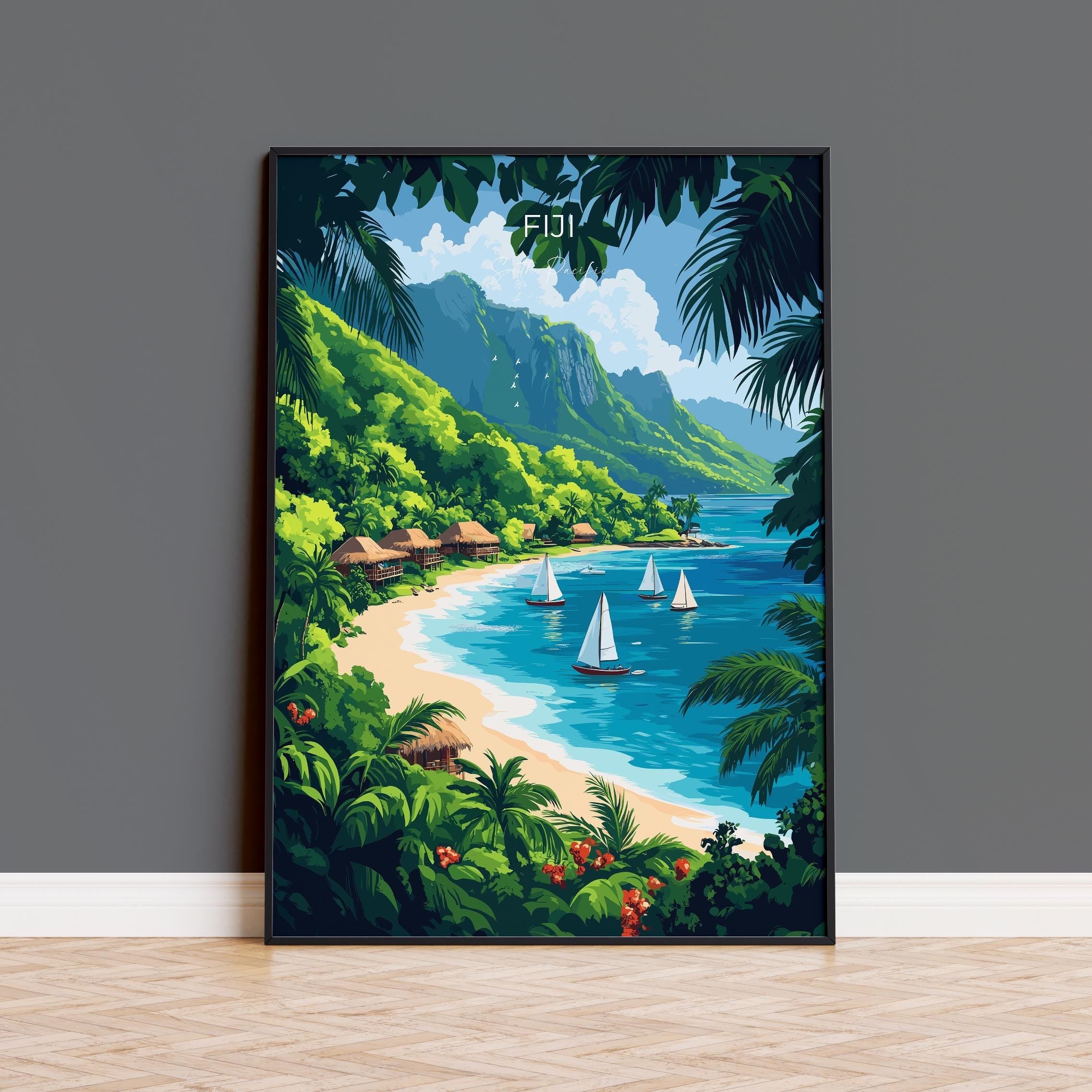 Fiji Travel Print Wall Art, Travel Poster of Fiji, South Pacific Islands Art Lovers Gift NQ Media Designs