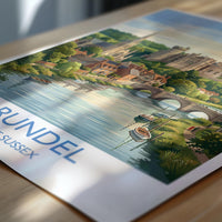 Arundel Castle Travel Poster, Arundel Cathedral River View Wall Art, West Sussex Print, Historic Town Illustration, Vintage Style UK Decor