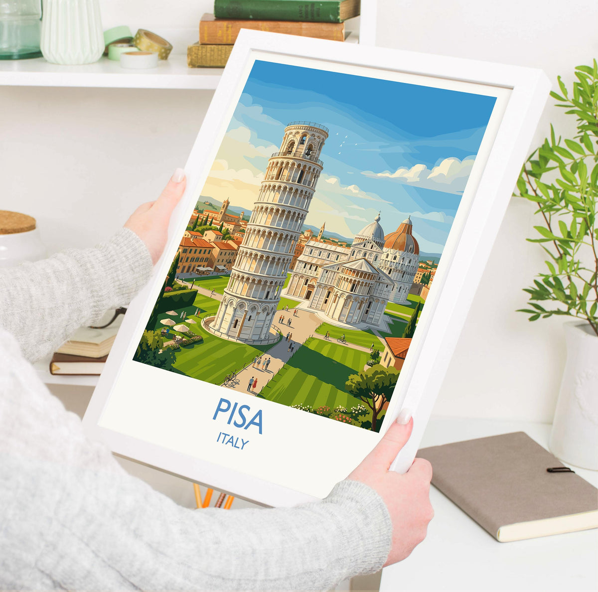 Pisa Italy Travel Poster, Leaning Tower of Pisa Wall Art, Piazza dei Miracoli Print, Tuscany Travel Poster, Italian Vintage Decor