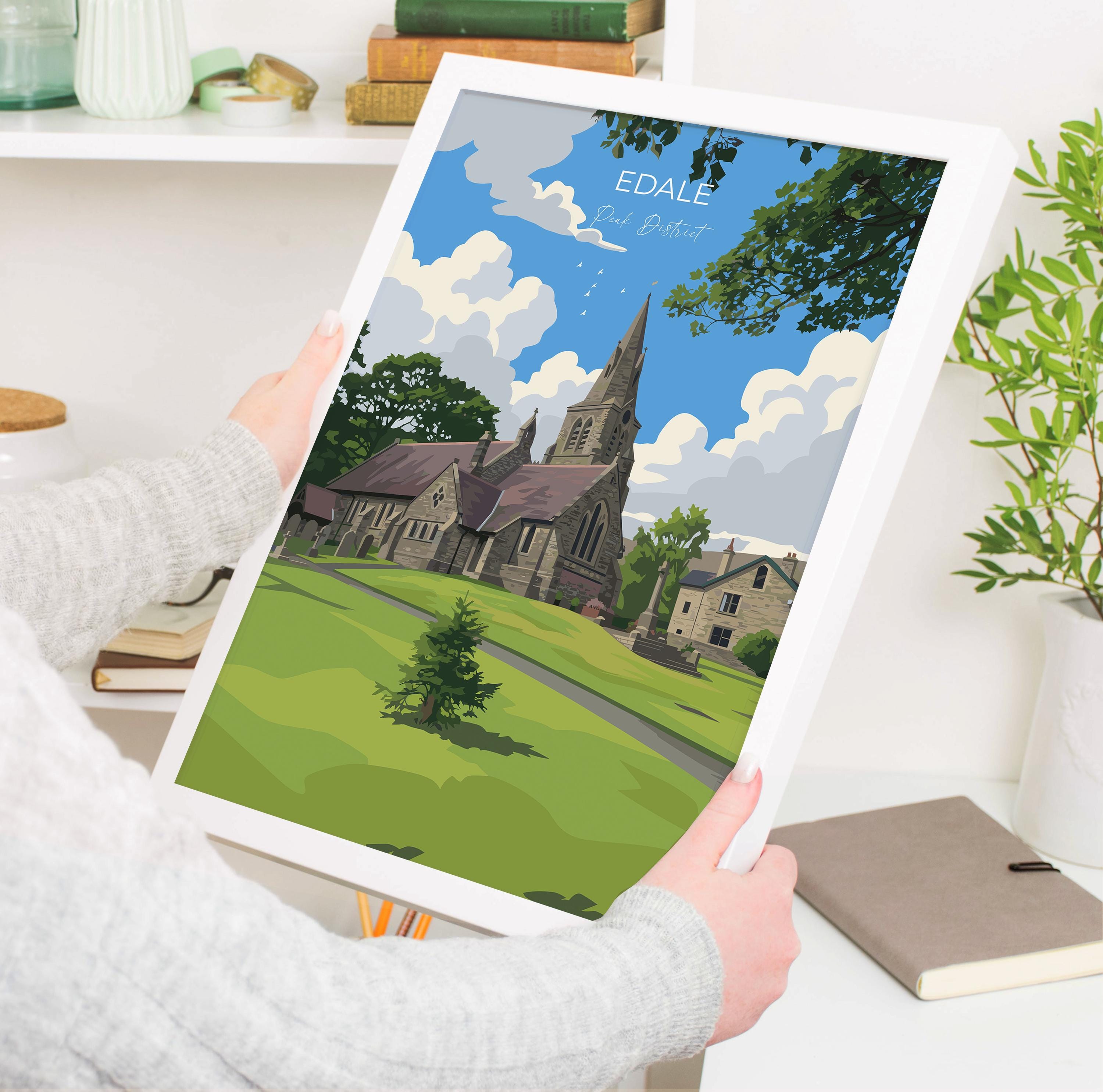 Edale Village, Peak District Travel Poster Wall Art, Travel Print of Peak District, Derbyshire, English Countryside NQ Media Designs