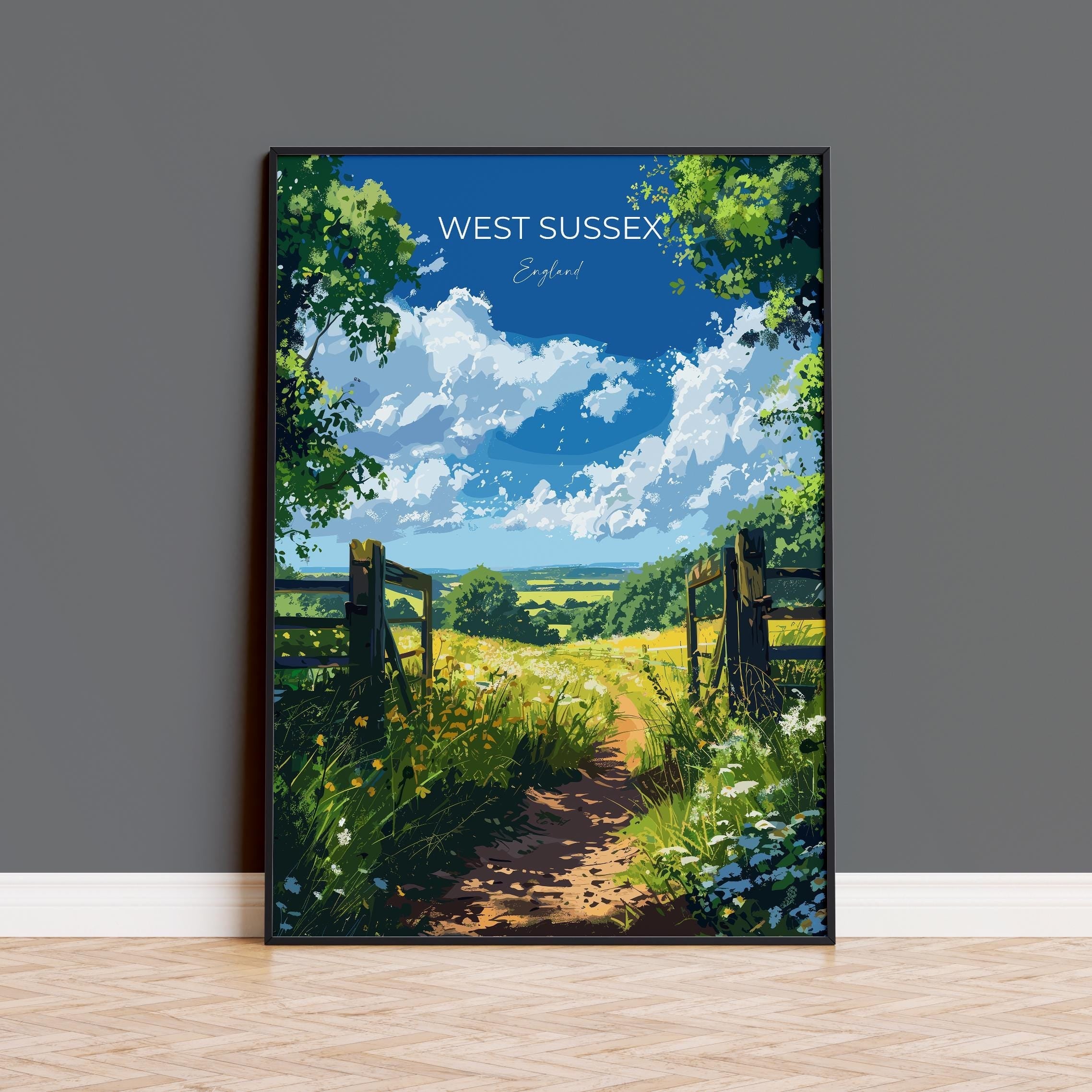 West Sussex Travel Print Wall Art, West Sussex Travel Poster, English Countryside Art Gift, Wall Art Print NQ Media Designs