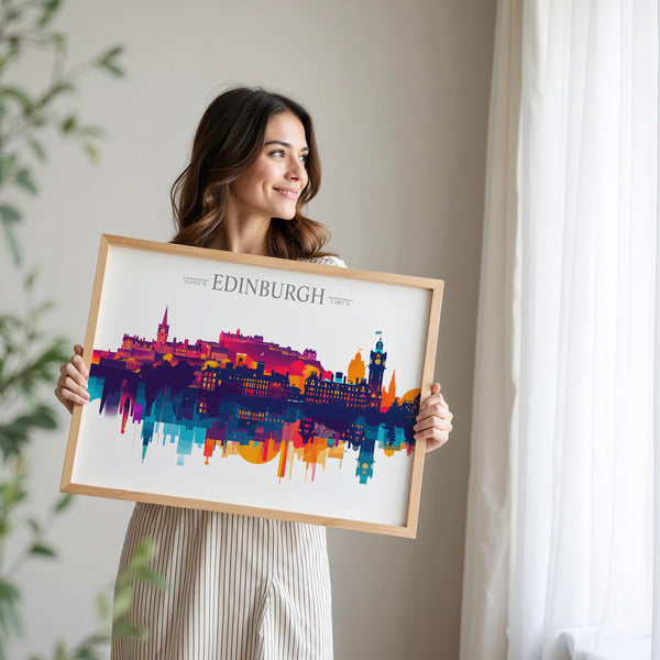 Edinburgh Travel Poster Skyline Wall Art Landscape, Travel Print of Edinburgh, Edinburgh Art Lovers Gift,Scotland Horizontal Art Gift