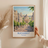 Bucharest Travel Poster, Romanian Athenaeum Wall Art, Bucharest City Print, Historic Architecture Illustration, Europe Decor, Romania Gift