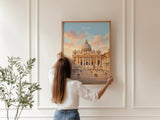 Rome St Peters Basilica Travel Print, Vatican Skyline Wall Art, Tiber River View Poster, Historic Cityscape Illustration, Italy Decor