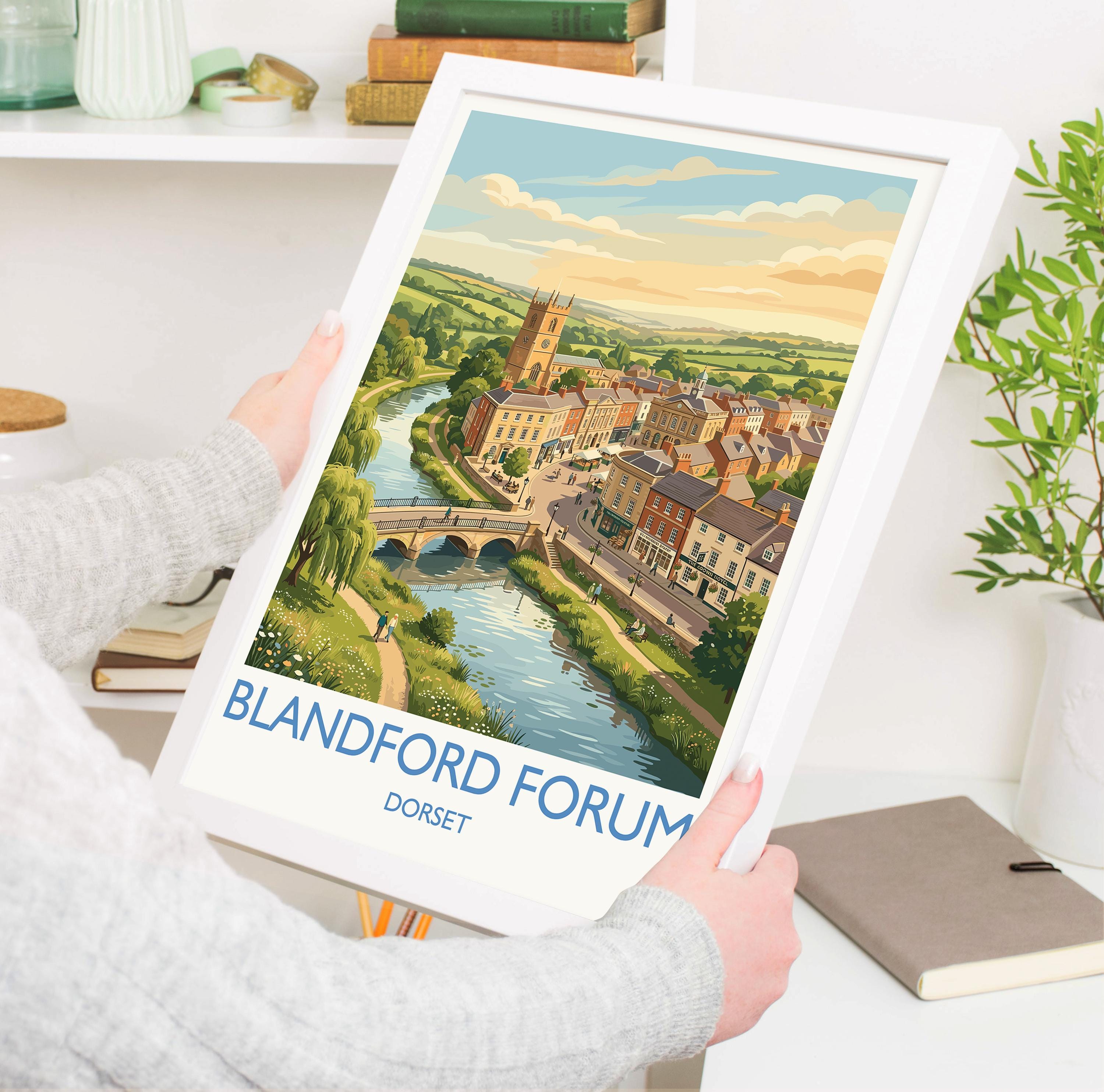 Blandford Forum Dorset Print, Georgian Market Town Wall Art, River Stour Travel Poster, English Countryside Decor, Dorset Gift
