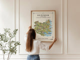 Suffolk Illustrated Map Print, England Wall Art, Suffolk Coast Map Poster, Framed or Canvas Print, Suffolk Gift