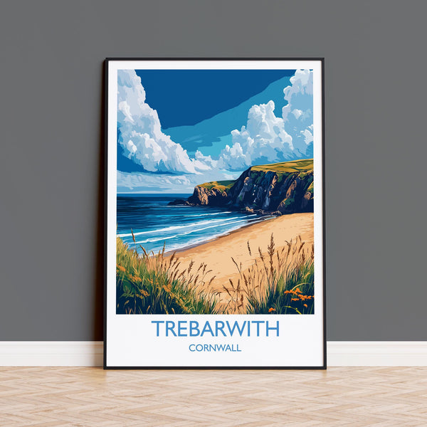 Trebarwith Travel Print, Travel Poster of Trebarwith, England, Cornwall Art, Trebarwith Art Lovers Gift, Wall Art Print