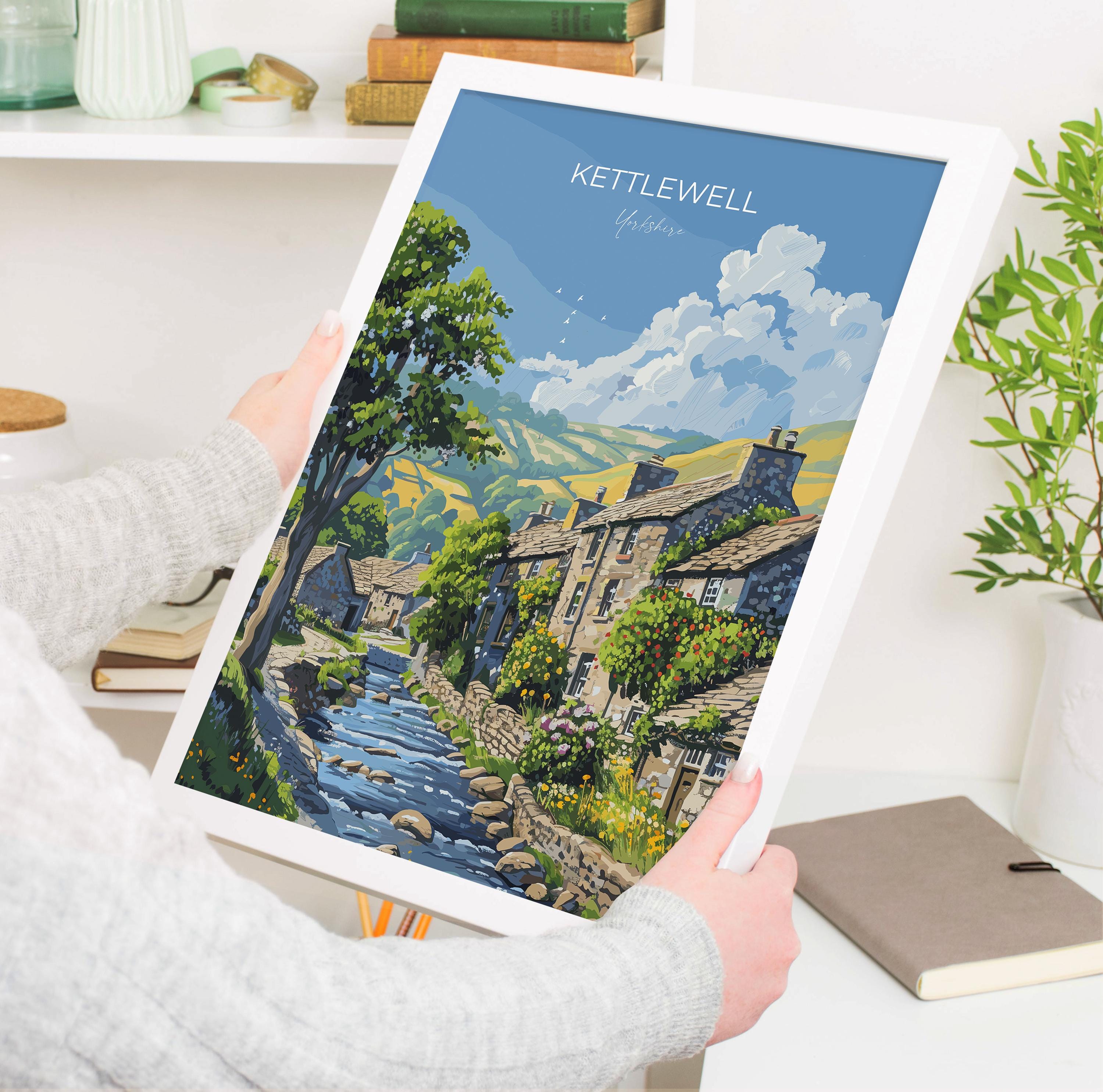 Kettlewell Travel Poster Wall Art, Travel Print of Kettlewell, Kettlewell Art Print, North Yorkshire Wall Print, Yorkshire Art Lovers Gift NQ Media Designs