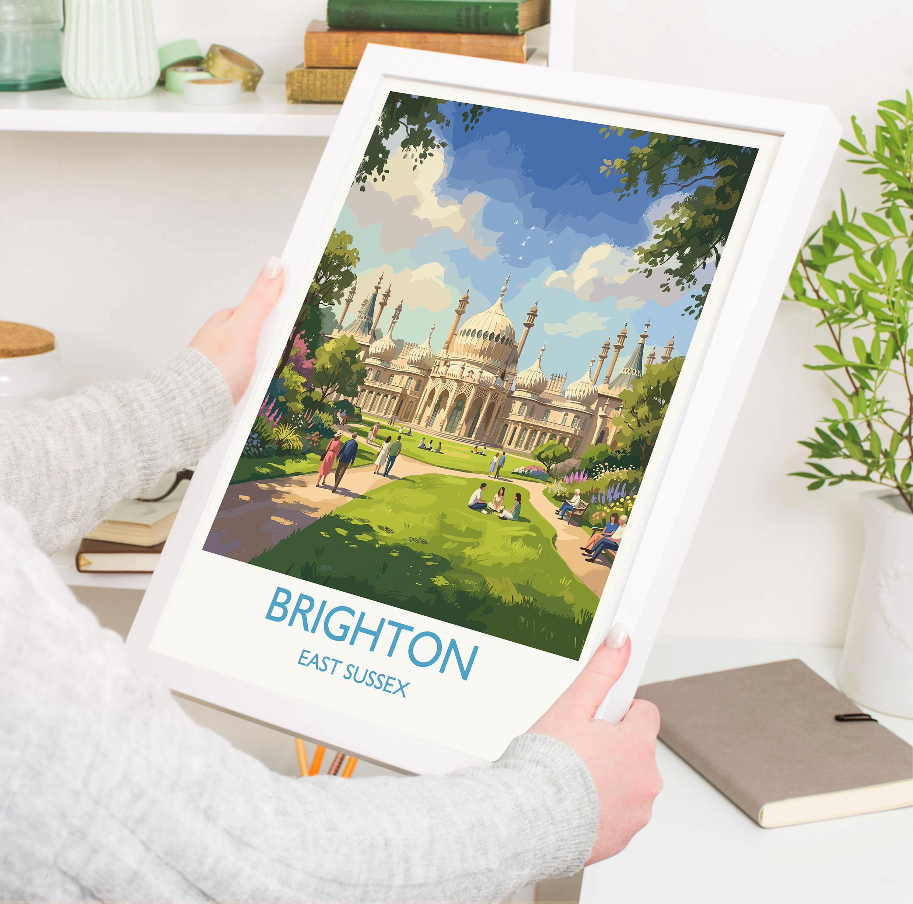 Brighton Travel Poster, Brighton Pier Wall Art, Seaside Print UK, Royal Pavilion Illustration, Vintage Style Coastal Decor, Brighton Gift NQ Media Designs