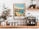 Cascais Portugal Travel Poster, Portuguese Coast Wall Art, Seaside Town Print, Atlantic Ocean Landscape Illustration, Europe Decor