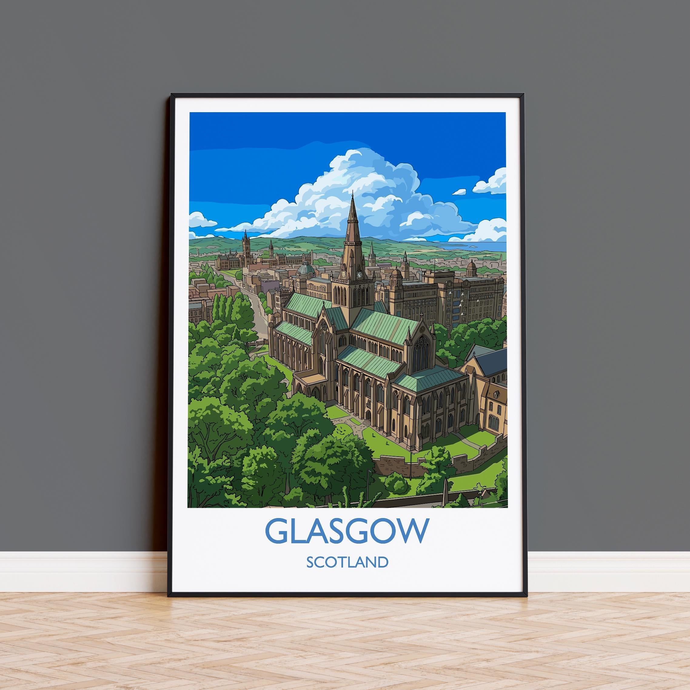 Glasgow Scotland Travel Poster, Glasgow City Wall Art, Scottish Architecture Print, Vintage Style UK City Decor, Scotland Gift NQ Media Designs